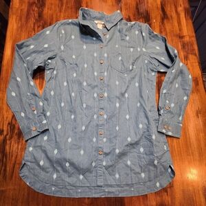 DULUTH Trading Artisan Hemp Tunic Organic Cotton Long Sleeve Button Up Blue M
